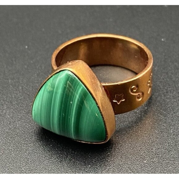 Mine Finds by Jay King Jewelry - Signed Jay King DTR Copper Ring Size 7.75 Triangular Natural Malachite Cabochon